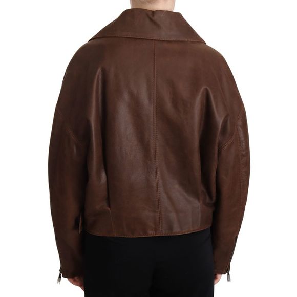 Dolce & Gabbana Dolce Gabbana Brown Bull Leather Collared Biker Jacket - Picture 3 of 5